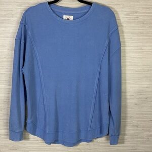 Sunnyside By Sundry Waffle Knit Mineral Wash Exposed Seam Long Sleeve Top Blue
